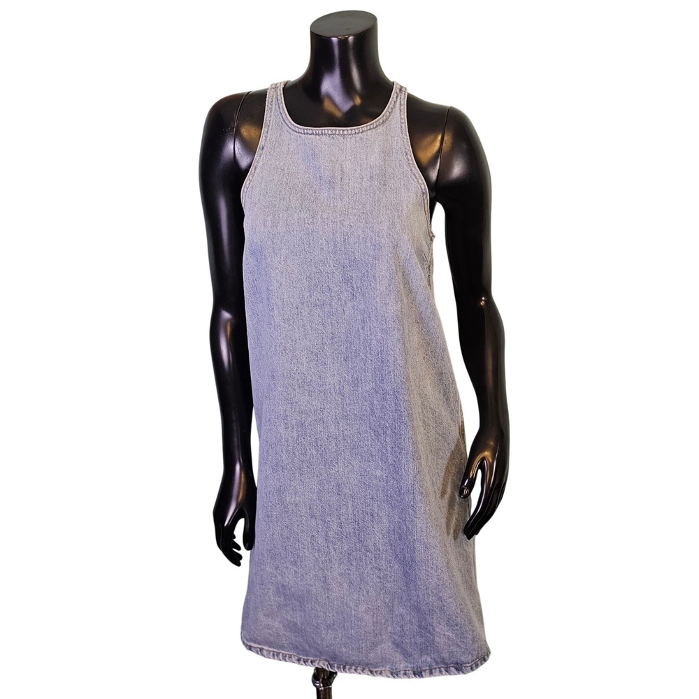 Lucky Brand Womens S Light Wash Denim Sleeveless Snap‎ Back Shift Mini Dress
